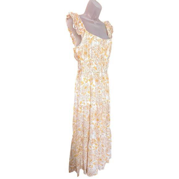 Trixxie Yellow Floral Ruffled Maxi Dress Sz L Milkmaid Boho Cottagecore Prairie - Picture 5 of 14